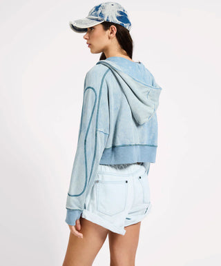 Cropped Fleece Zip Hoody - Washed Blue