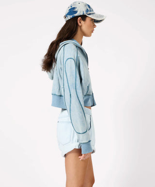 Cropped Fleece Zip Hoody - Washed Blue
