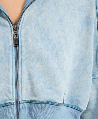 Cropped Fleece Zip Hoody - Washed Blue