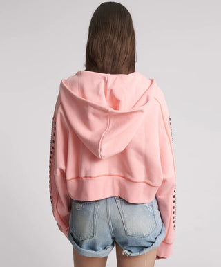 Studded Cropped Sweater Hoody - Candy Coral Pink