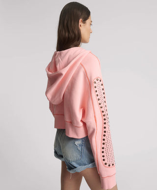 Studded Cropped Sweater Hoody - Candy Coral Pink