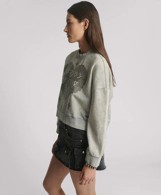 Studded Heart Grey Cropped Sweater - Grey Marl