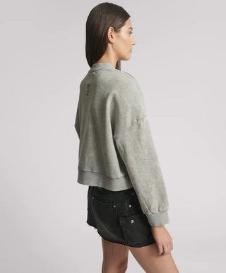 Studded Heart Grey Cropped Sweater - Grey Marl