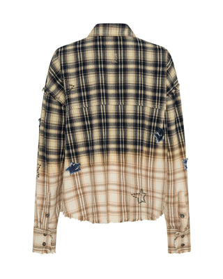 Flannel Star Studded Shirt - Cream Blue Check