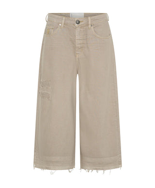 720'S Mid Waist Super Long Length Denim Shorts - Stone