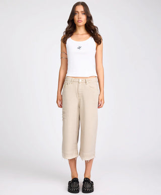 720'S Mid Waist Super Long Length Denim Shorts - Stone