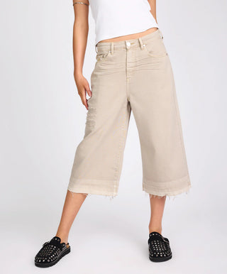 720'S Mid Waist Super Long Length Denim Shorts - Stone