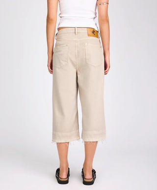 720'S Mid Waist Super Long Length Denim Shorts - Stone
