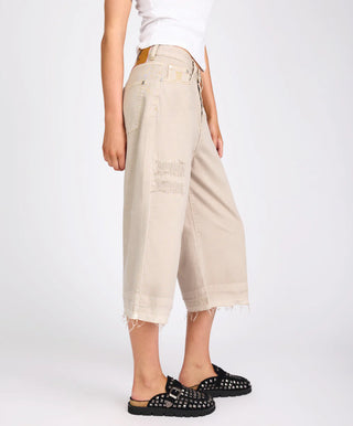 720'S Mid Waist Super Long Length Denim Shorts - Stone