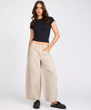 Barrel Mid Waist Wide Leg Denim Jeans - Stone