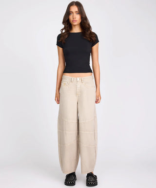 Barrel Mid Waist Wide Leg Denim Jeans - Stone