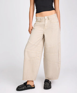 Barrel Mid Waist Wide Leg Denim Jeans - Stone