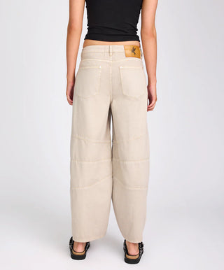Barrel Mid Waist Wide Leg Denim Jeans - Stone