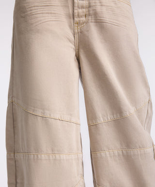 Barrel Mid Waist Wide Leg Denim Jeans - Stone