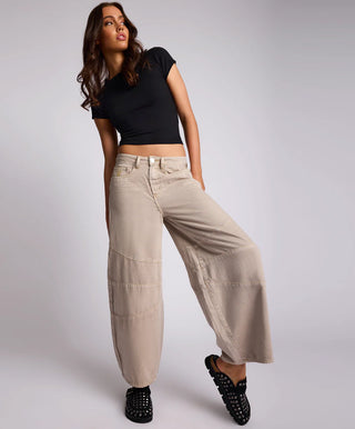 Barrel Mid Waist Wide Leg Denim Jeans - Stone