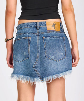 Junkyard Low Waist Denim Mini Skirt - Westland Blue