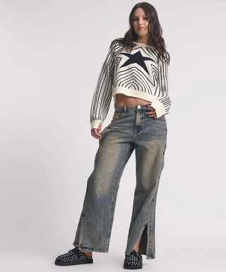 Billie Mid Waist Long Rise Straight Leg Denim Jeans - Old Blue