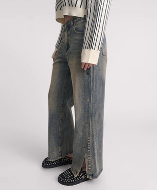 Billie Mid Waist Long Rise Straight Leg Denim Jeans - Old Blue