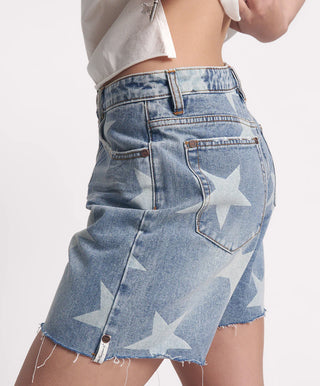 Jackson Mid Waist Wide Leg Denim Shorts - Starwash Blue