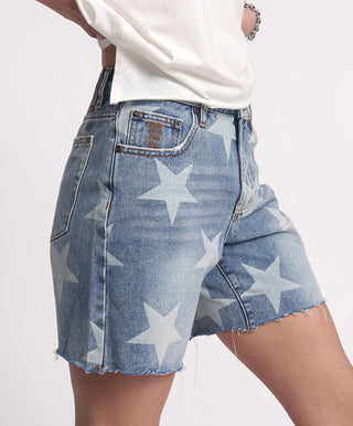 Jackson Mid Waist Wide Leg Denim Shorts - Starwash Blue