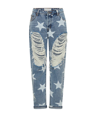 Saints Low Waist Boyfriend Denim Jeans - Starwash Blue
