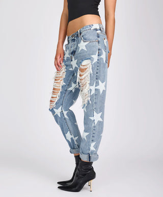 Saints Low Waist Boyfriend Denim Jeans - Starwash Blue