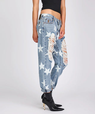 Saints Low Waist Boyfriend Denim Jeans - Starwash Blue