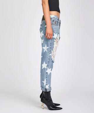 Saints Low Waist Boyfriend Denim Jeans - Starwash Blue