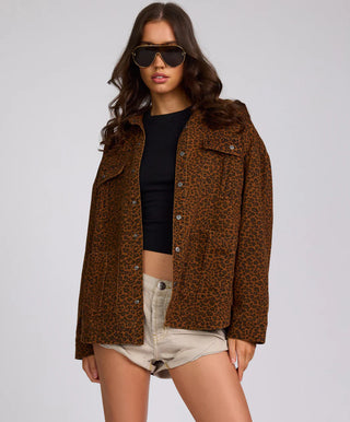 Longline Denim Jacket - Cheetah Print
