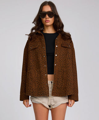 Longline Denim Jacket - Cheetah Print