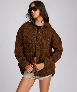 Longline Denim Jacket - Cheetah Print