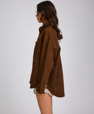 Longline Denim Jacket - Cheetah Print