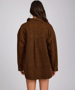 Longline Denim Jacket - Cheetah Print