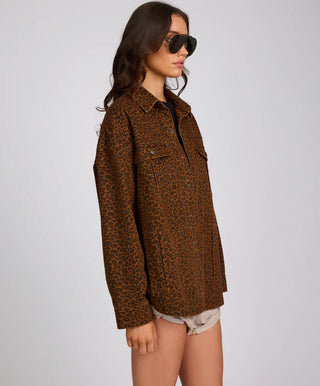 Longline Denim Jacket - Cheetah Print