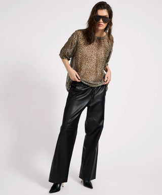 Roadhouse Mid Waist Wide Leg Drawstring Leather Pants - Black
