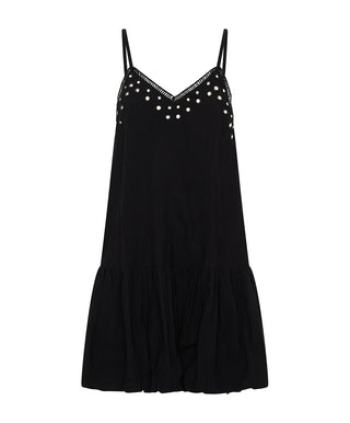 Eyelet Cotton Bubble Hem Mini Dress - Black