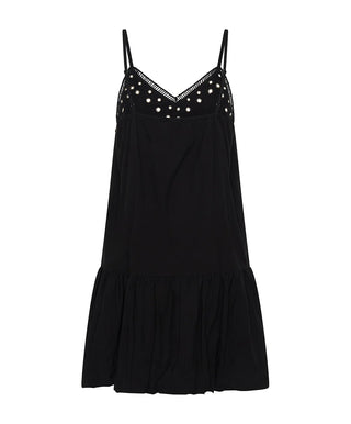 Eyelet Cotton Bubble Hem Mini Dress - Black