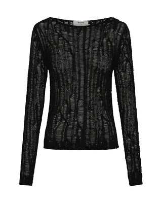 Cinched In Laddered Longsleeve Knit Top - Black