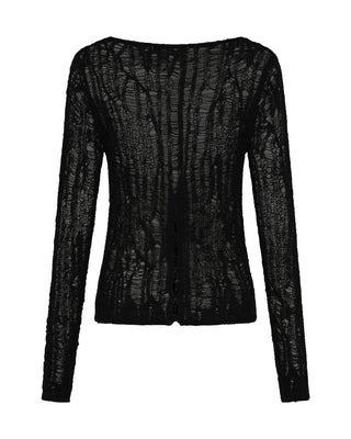Cinched In Laddered Longsleeve Knit Top - Black