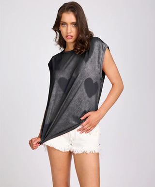 Heart And Star Stencil Tank Top - Charcoal
