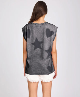 Heart And Star Stencil Tank Top - Charcoal