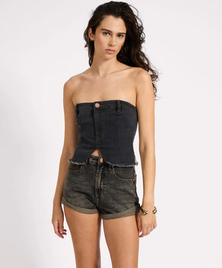 Denim Strapless Tube Top - Black