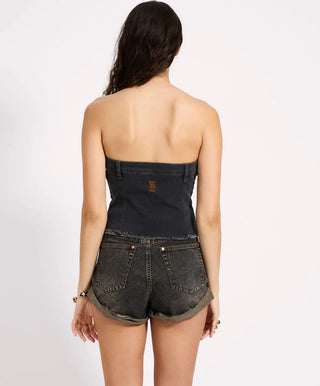 Denim Strapless Tube Top - Black