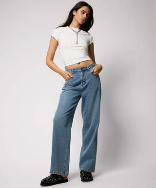 Baxters Mid Waist Wide Leg Denim Jeans - Blue Crush