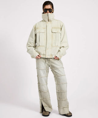 Denim Utility Puffer Jacket - Antique Stone