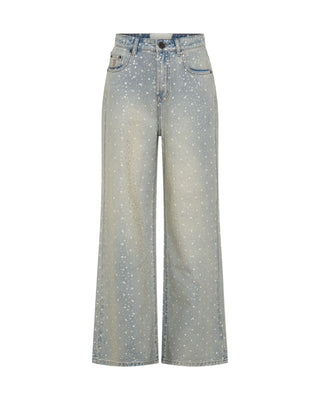 Love Machines Mid Waist Super Wide Leg Denim Jeans - Blue Sparkle