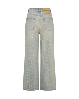 Love Machines Mid Waist Super Wide Leg Denim Jeans - Blue Sparkle