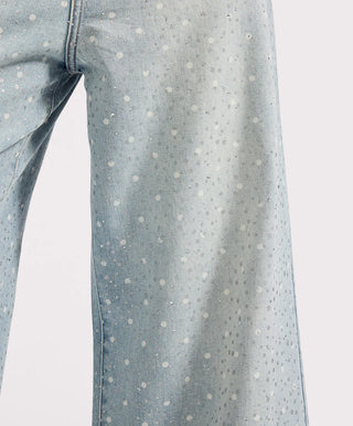 Love Machines Mid Waist Super Wide Leg Denim Jeans - Blue Sparkle
