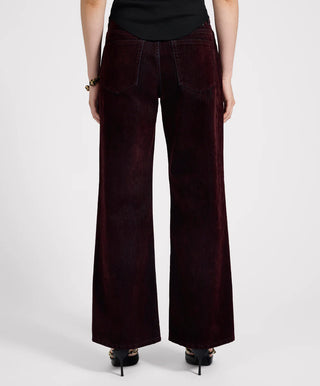 Jackson Mid Waist Wide Leg Velvet Finish Denim Jeans - Flocked Maroon