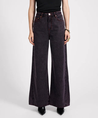 Love Machines Mid Waist Super Wide Leg Denim Jeans - Black Pink